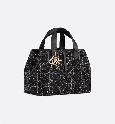 Medium Dior Toujours Bag Black Cannage Tweed with Gold 